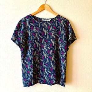 Vintage silk boxy top‎ with leaf pattern